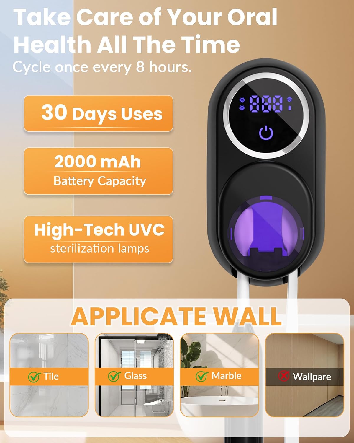 Toothbrush Sanitizer Holder, Wall-Mounted with Auto-Inductive Cover & 140°F Air Drying, Bathroom Organizer, Black