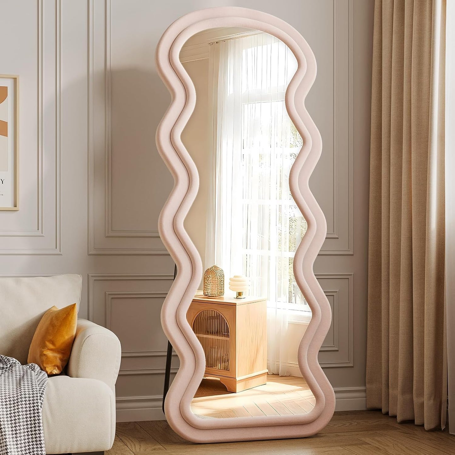 71"x32" Flannel Full Length Mirror, Arched Mirrors Full Length with Stand, Flannel Floor Mirror for Bedroom and Living Room, Full Body Mirror Hanging or Leaning, White
