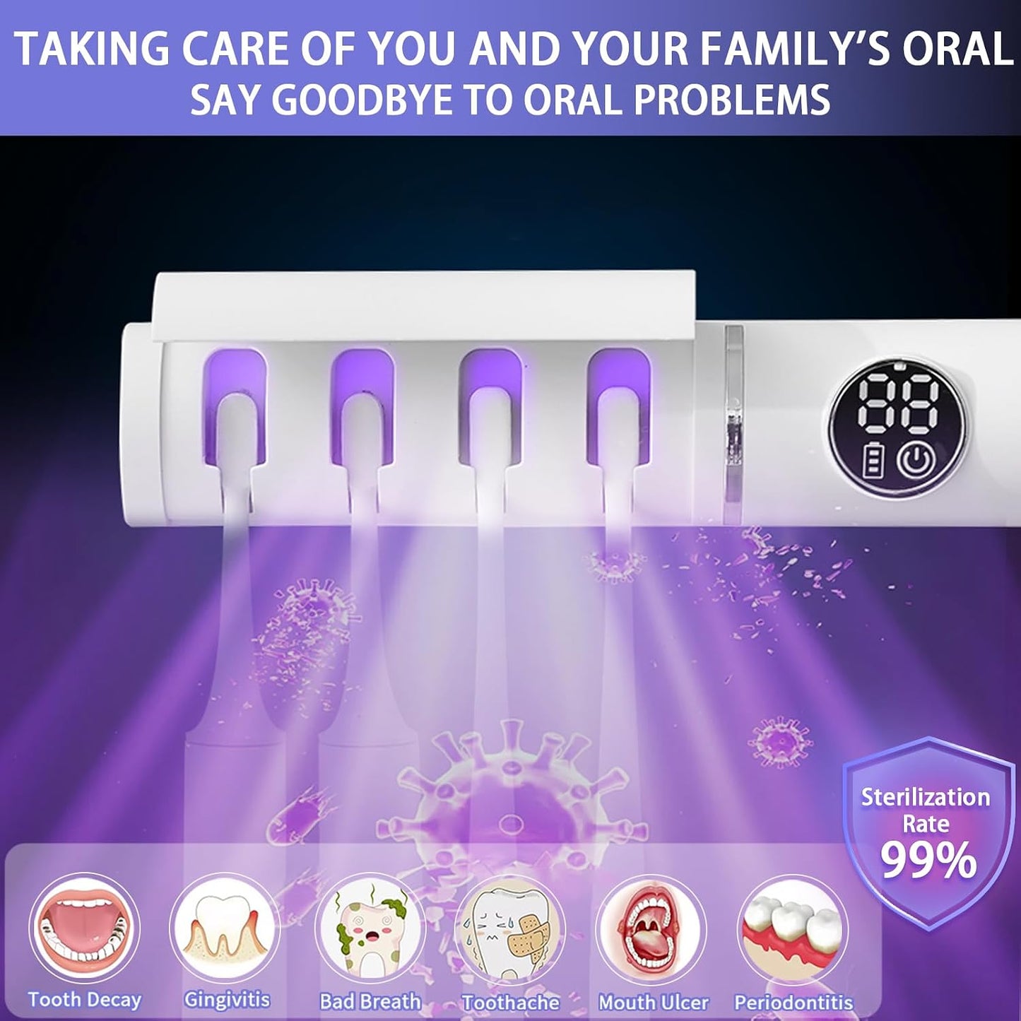 Wall Mounted Toothbrush Holder, Electric Smart Toothbrush Holders with Cleaning & Drying, 4 Toothbrush Slots Cleaner Case with Dust Cover, Toothbrush Organizer for Bathroom (White)