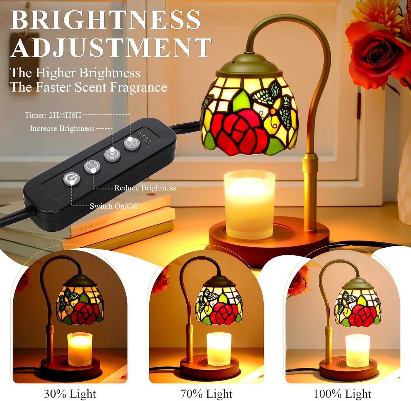 Candle Warmer Lamp with Timer Dimmer - Height Adjustable Wax Melt Warmer for Jar Candles, Blown Art Glass Candle Warming Lamp with 2 Bulbs Birthday Gifts for Mom Women Candle Holders for Home Decor