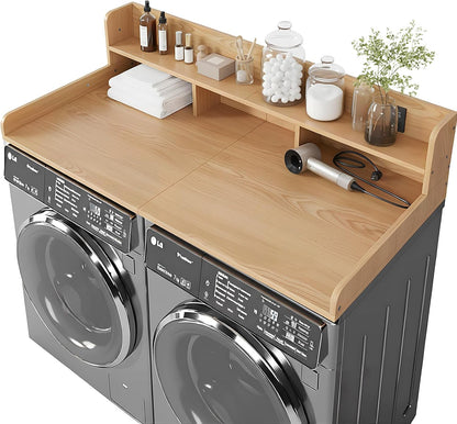 Washer Dryer Countertop with Shelf, 2-Tier Laundry Countertop Over Washer and Dryer, 54" x 27.55" Wooden Table for Folding Clothes for Laundry Room Organization and Storage (Black)
