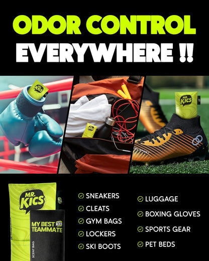 MR.KICS - Shoe Deodorizer Insert, Activated Charcoal Odor Eliminator, Moisture Absorber for Shoes, Gym Bags, Boxing Gloves, Cleats, Sports Gear - XL 2-Pack