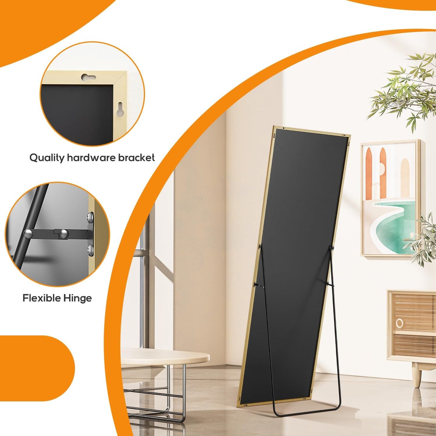 Arched Mirror Full Length, Upgraded 16"x59" Body Wall Mirrors with Shatter-Proof Glass, Floor Standing, Hanging or Leaning, Tall Arch Mirror with Stand Aluminum Alloy Frame for Bedroom, Black