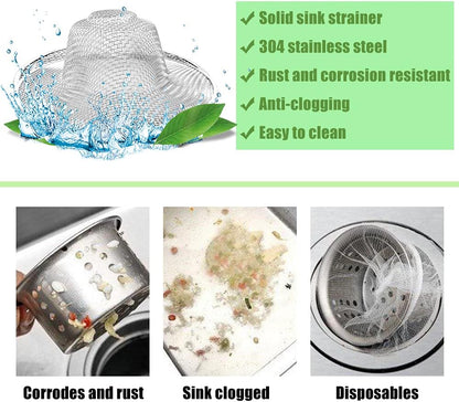 10pcs Mesh Sink Strainer, 4.5" Diameter Stainless Steel Slop Basket Filter Trap, Metal Kitchen Drain Strainer, Hair Basket Drain - Fits Most Kitchen Sinks, Bathroom Sinks,Shower Drains,Floor Drain