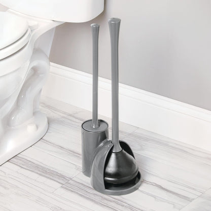 iDesign Compact Toilet Brush and Plunger Set, Gray | Bathroom Cleaning, Storage