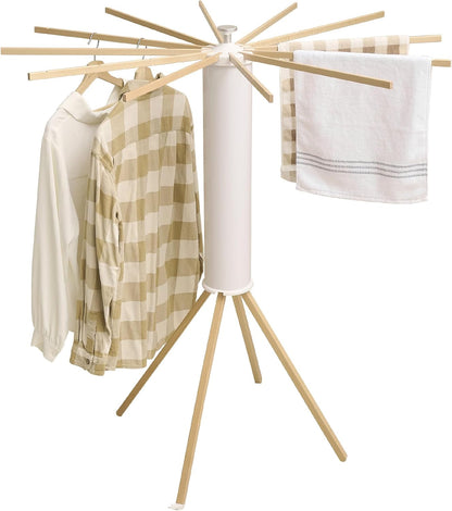 JOOM Tripod Clothes Drying Rack, Garment Rack Portable and Foldable Space Saving Laundry Drying Rack - Drying Rack Clothing Floor Folding Balcony Bedroom Household Wooden