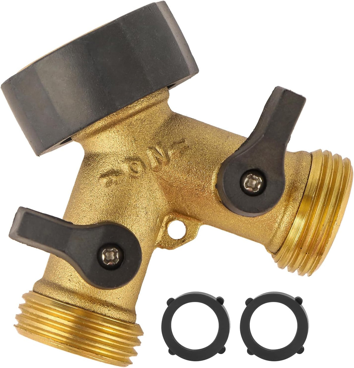 Garden Hose Splitter 2 Way Heavy Duty, Brass Faucet Adapter With Rubber Grip Handle For Gardening Water Hose Shut Off Valve Hose Connector Fittings Outdoor Water Spigot Hose Bib Y Splitter