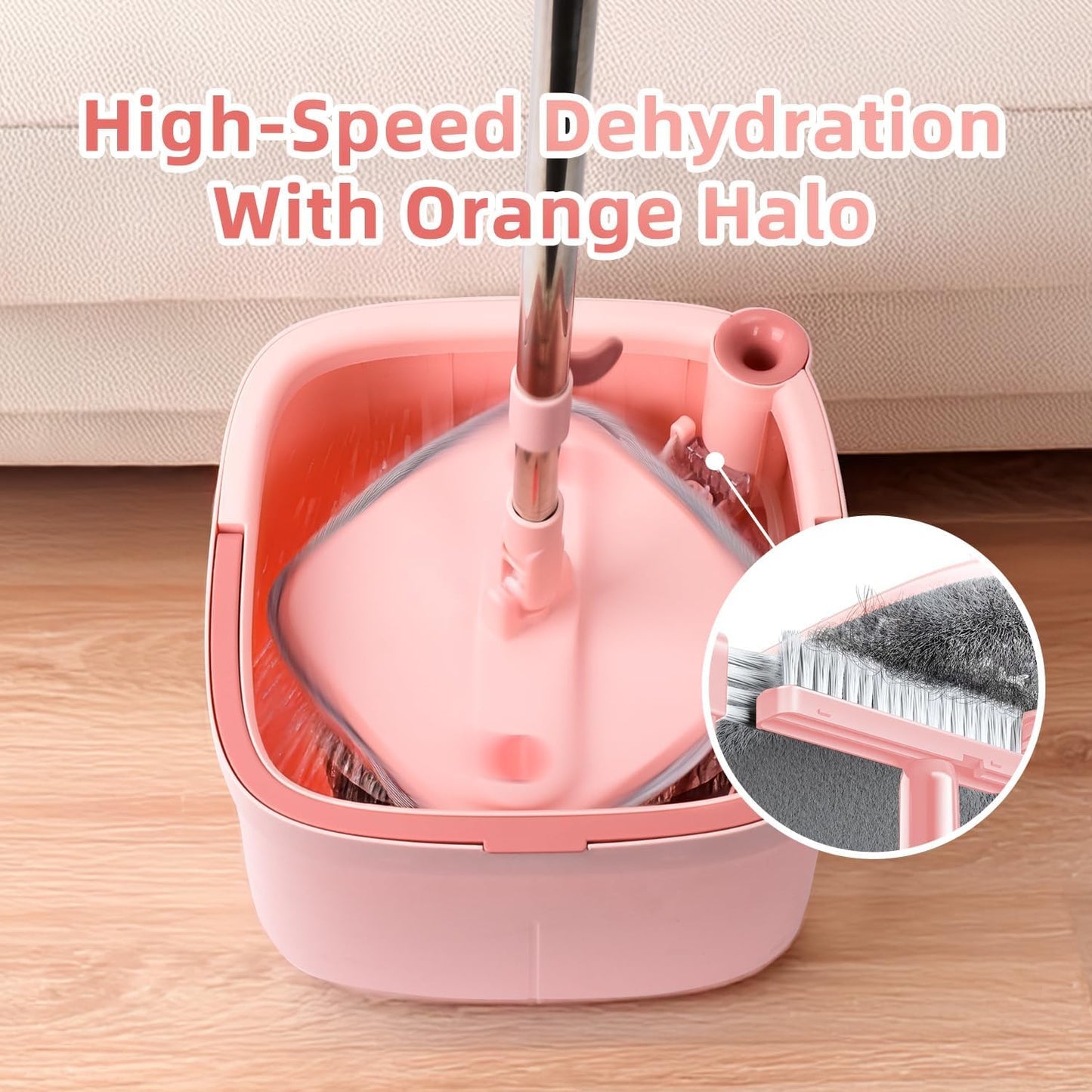 Spin Mop and Bucket Set with 2 Replaceable Microfiber Mop Pads with Self Separation Dirty and Clean Water System, Self Wringing 360° Rotating Square Mop Head for Hardwood Tile Marble Floors