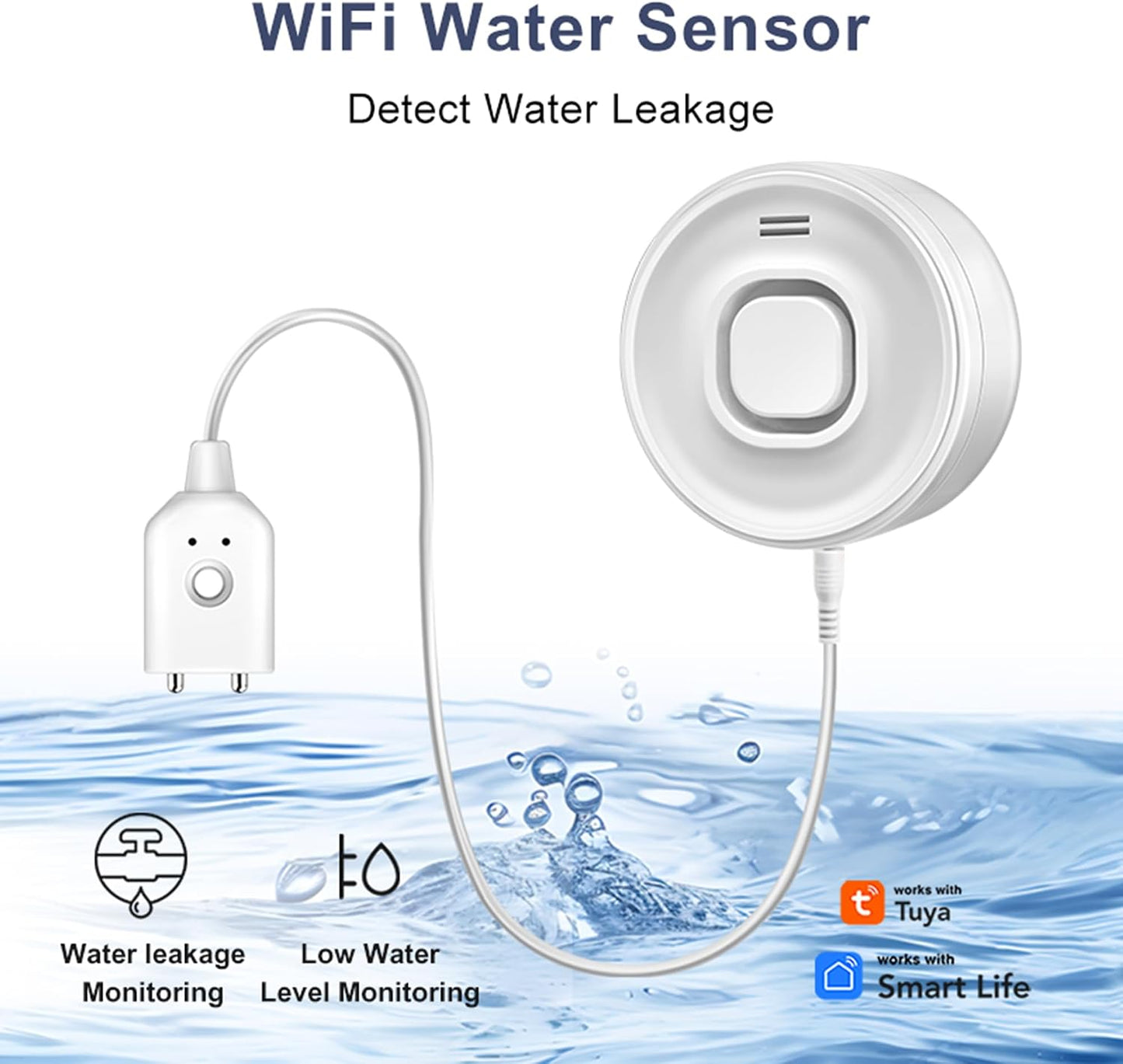 WiFi Water Leak Detector for Home & Basement – 100dB Alarm, Tuya APP Alerts, Compatible with Alexa, 2.4G WiFi (No Hub Required)