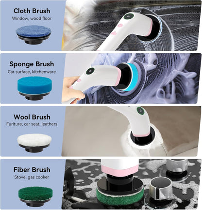 Electric Bathroom Cleaning Brush, Cordless Spin Scrubber Full Body Waterproof IPX7 with Adjustable Handle, 8 Replaceable Brush Heads for Bathtub/Kitchen/Window/Home -SD-CTB01