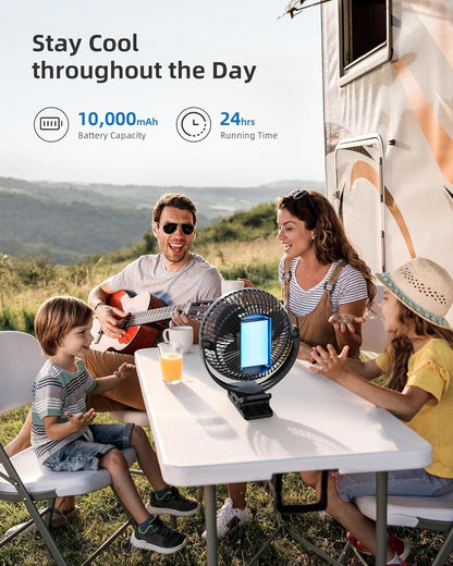 Koonie 8" Clip on Fan, 10000mAh Rechargeable Battery, Strong Airflow | 4 Speeds, Sturdy Clamp, Ideal Portable USB Desk Fan for Office, Golf Cart, Camping, Travel, Tent, Outdoor, Treadmill & Gym