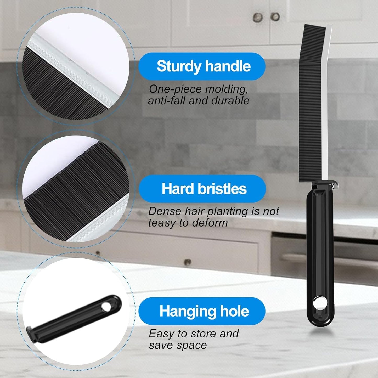 Generic 2 Pack Crevice Cleaning Brush, Multifunctional Gap Cleaning Brush Tools with Hard Nylon Bristles, Ideal for Bathroom, Kitchen, Sink, Window, Black