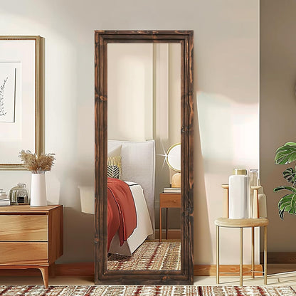 Full Length Mirror 65"x22" with Stand Solid Wood Frame Floor Large Mirror for Living Room, Bedroom Hanging Standing or Leaning Wall-Mounted, New Black