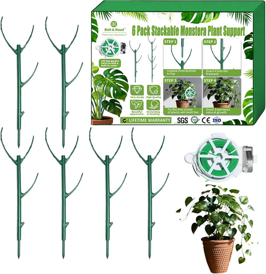 6pack Adjustable Plant Support Pole – Stackable Indoor/Outdoor Support Pole with Clamps, Suitable for Supporting Monstera and Climbing Plants, Garden Accessories, Perfect Replacement for Plant Stakes