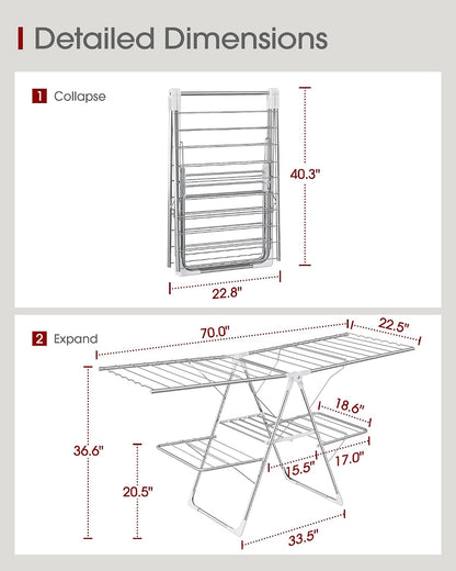 Sakugi Clothes Drying Rack, Foldable 2-Level Laundry Drying Rack with Height-Adjustable Wings, for Clothing & Bedding, Free-Standing Space-Saving Rack, Indoor & Outdoor, 55.5" L × 22.8" W, Gray