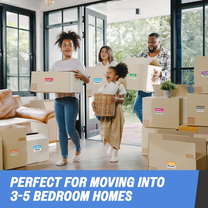 Moving Labels (3 x 2 inch, 300 per Pack) Ideal for 1-2 Bedroom Homes - 10x Designs of Color-Coded Moving Stickers w/Write-in Area, Fragile, Heavy & Blank Labels