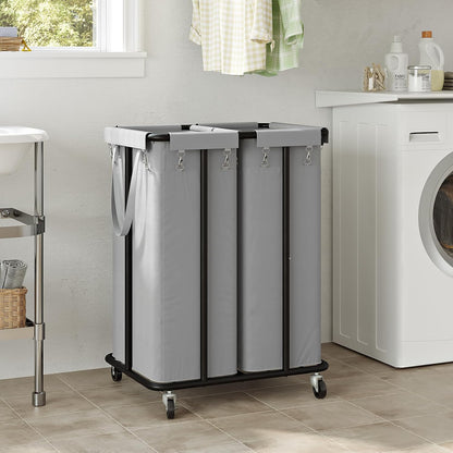 WOWLIVE Laundry Hamper with Wheels 260L Rolling Laundry Basket 3 Section Organizer Laundry Cart with Steel Frame and Removable Bags Large Dirty Clothes Hamper Dorm Room Storage for Bedroom
