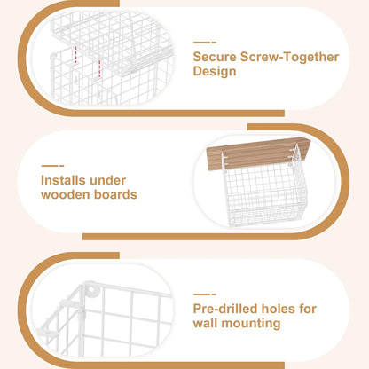 4-Tier Hanging Laundry Room Organizer: Foldable Wire Shelf Basket with 2 Large Hooks 1.65" & 360°Rotating Hooks – Space-Saving Laundry Storage Basket, for Wardrobe Closet Storage, White Patent
