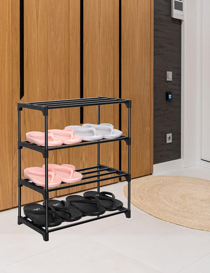 LNYZQUS Small Kids Shoe Rack, 4 Tier Pink Shoe Organizer Shoe Shelf for Closet,Stackable Narrow Shoe Stand Slim Zapateras Organizer,Cute Toddler Shoe Rack Floor for Women & Girls-Full Pink