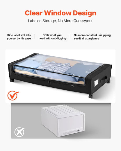 VEVOR Under Bed Storage with Wheels, 36.0 x 18.1 x 7.3 inch, Underbed Containers with Clear Lid, Underbed Shoe Organizer, Rolling Under the Bed Storage Bins for Clothes Shoes Blankets Bedroom, 2 Pack
