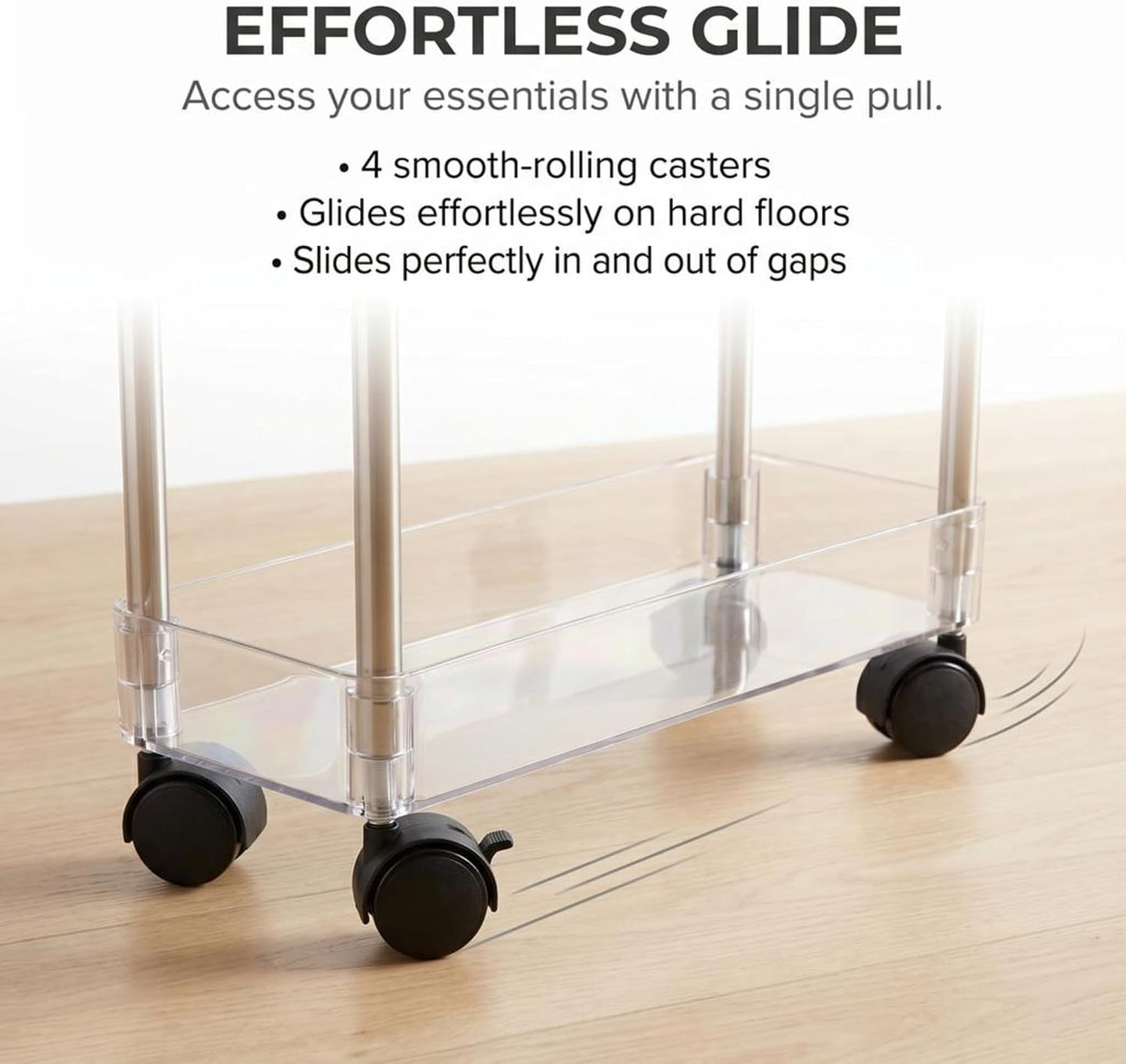 American Dream Home Chrome/Clear Acrylic Slim 3-Tier Rolling Cart Portable Narrow Storage Trolley with Wheels, Transparent Shelves for Bathroom, Kitchen, Office & Small Spaces