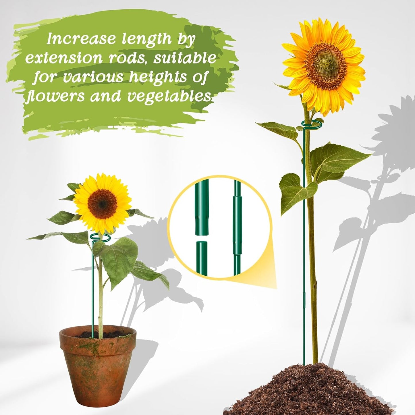 HiGift 17 inch Plant Support Stakes, 4mm Thick Garden Single Stem Flower Support Stake Amaryllis Plant Cage Support Rings with 10 pcs Plant Clips for Tomato Orchid Lily Peony Rose Flower Stem-5 Pack
