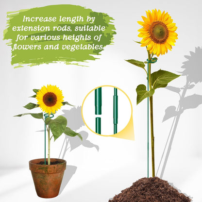 HiGift 17 inch Plant Support Stakes, 4mm Thick Garden Single Stem Flower Support Stake Amaryllis Plant Cage Support Rings with 10 pcs Plant Clips for Tomato Orchid Lily Peony Rose Flower Stem-5 Pack