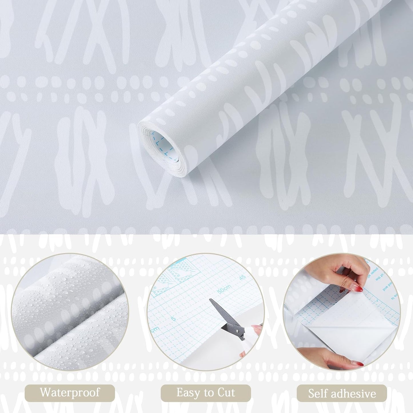 Modern Peel and Stick Wallpaper 17.3" x 80" White Wall Paper Peel and Stick Boho Birch-Twig Stripe Contact Paper Removable Self Adhesive Wallpaper for Bathroom Bedroom Shelf Cabinet Decor Vinyl