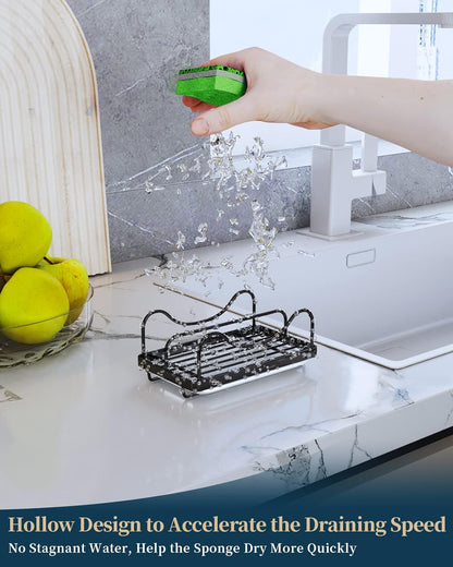 Consumest Sponge Holder for Kitchen Sink - Movable Sink Caddy for Countertop Organizer, 304 Stainless Steel Sponge Holder with Detachable Drip Tray for Kitchen Accessories-Silver