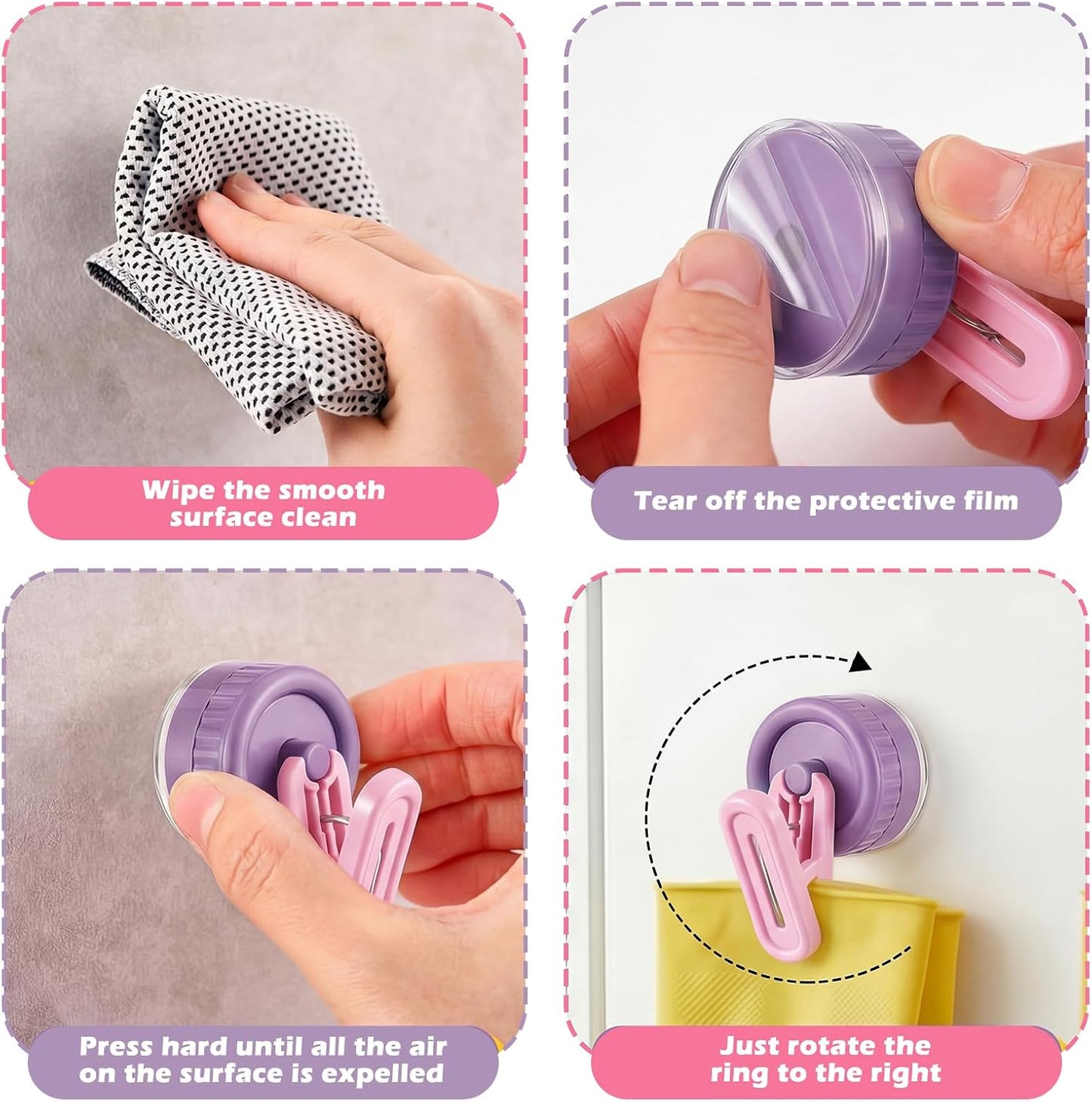 Geelin Dish Glove Clip with Suction Cup Easy Install Removable Transparent Plastic Wall Mounted Hook for Kitchen Use Space-Saving Washable Design for Dish Gloves Towels(2 Pcs)