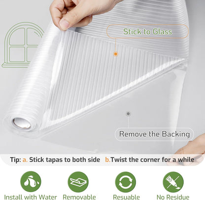 LUTE Reeded Glass Window Privacy Film, Frosted Glass Film, Removable 3D Decorative Decals Sun Blocking Anti UV Door Window Cover, No Glue Static Cling Vinyl for Bathroom Home Office, 17.5" x 78.7"