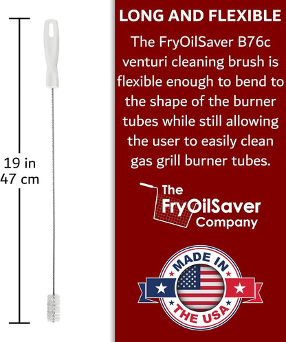 Gas Grill Tube Cleaner with Spring Stem - Premium Venturi Brush for Burner Maintenance - Cleans Grease, Debris - Prevents Blockage, Flare-Ups & Heat - Long, Bendable Design B76C by FryOilSaver Co.