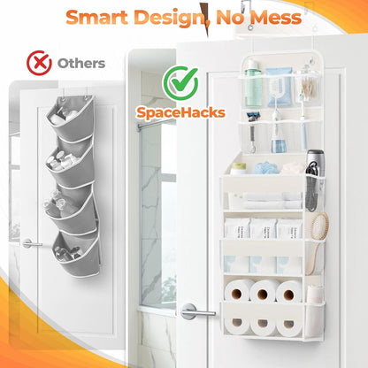SpaceHacks 5-Tier Over the Door Organizer with Mesh Pockets, Baby Nursery Storage for Closet, Bathroom and Bedroom, Adjustable Hanging Closet Organizer for Cosmetics, Books and Essentials (Dark Grey)