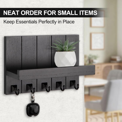Key Holder for Wall, Decorative Key Holder with Shelf, Key and Mail Holder Wall Mount, Farmhouse Decor with 5 Key Hooks for Keys, Coats, ect.