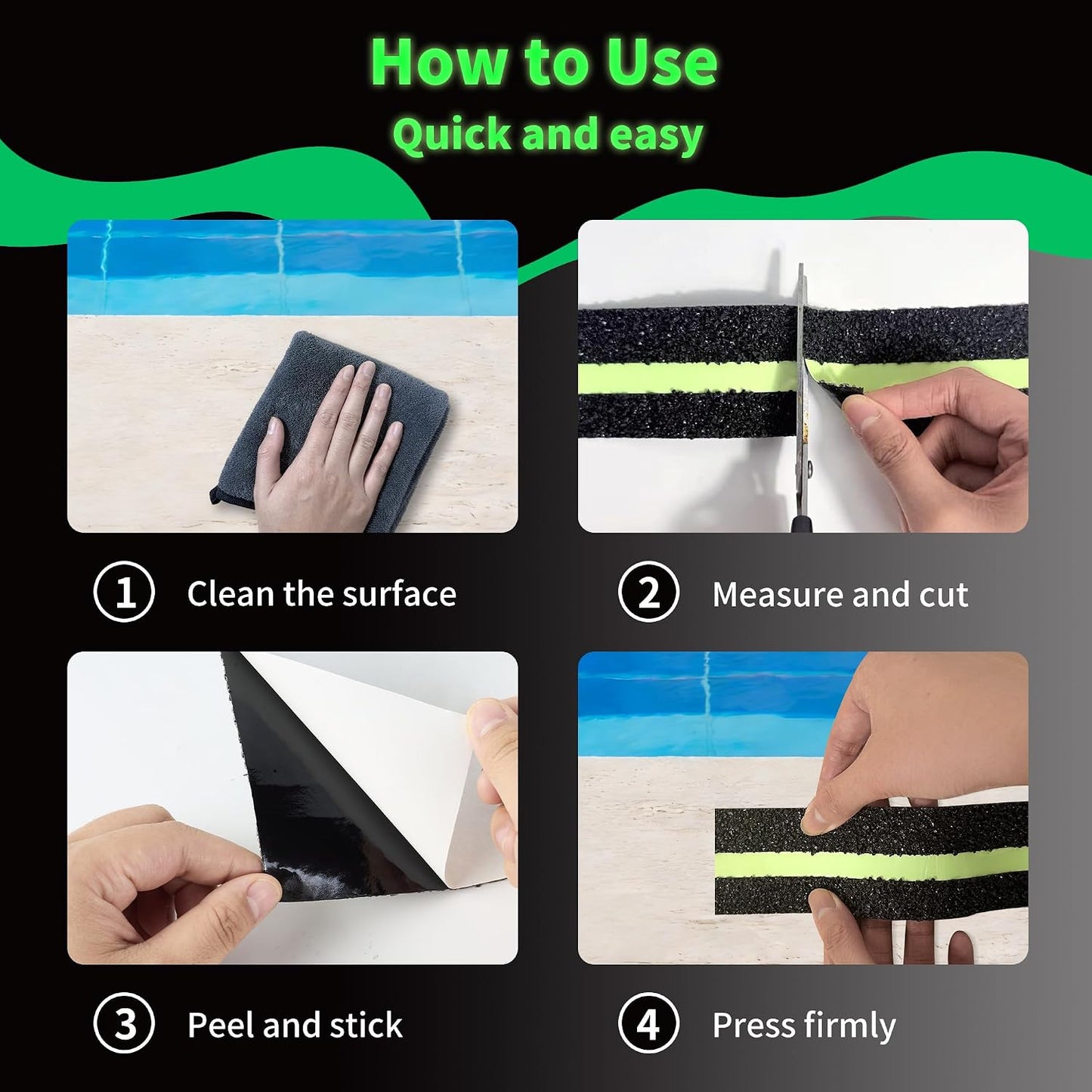 Waterproof Anti-Slip Traction Tape | 2" x16.5 FT | Heavy-Duty EPDM Rubber, Strong Grip & Barefoot Gentle | Indoor & Outdoor Solution: Poolside, Bath, Ramps, Stairs, Board Steps