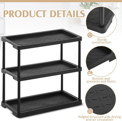 Cinnvoice Boot Tray Rack for Entryway Plastic Waterproof Shoe Mat Tray Large Storage Shelf for Indoor Outdoor Entryway Hallway Closet Use in All Seasons Black(28" d X 14.5" w X 29" h)