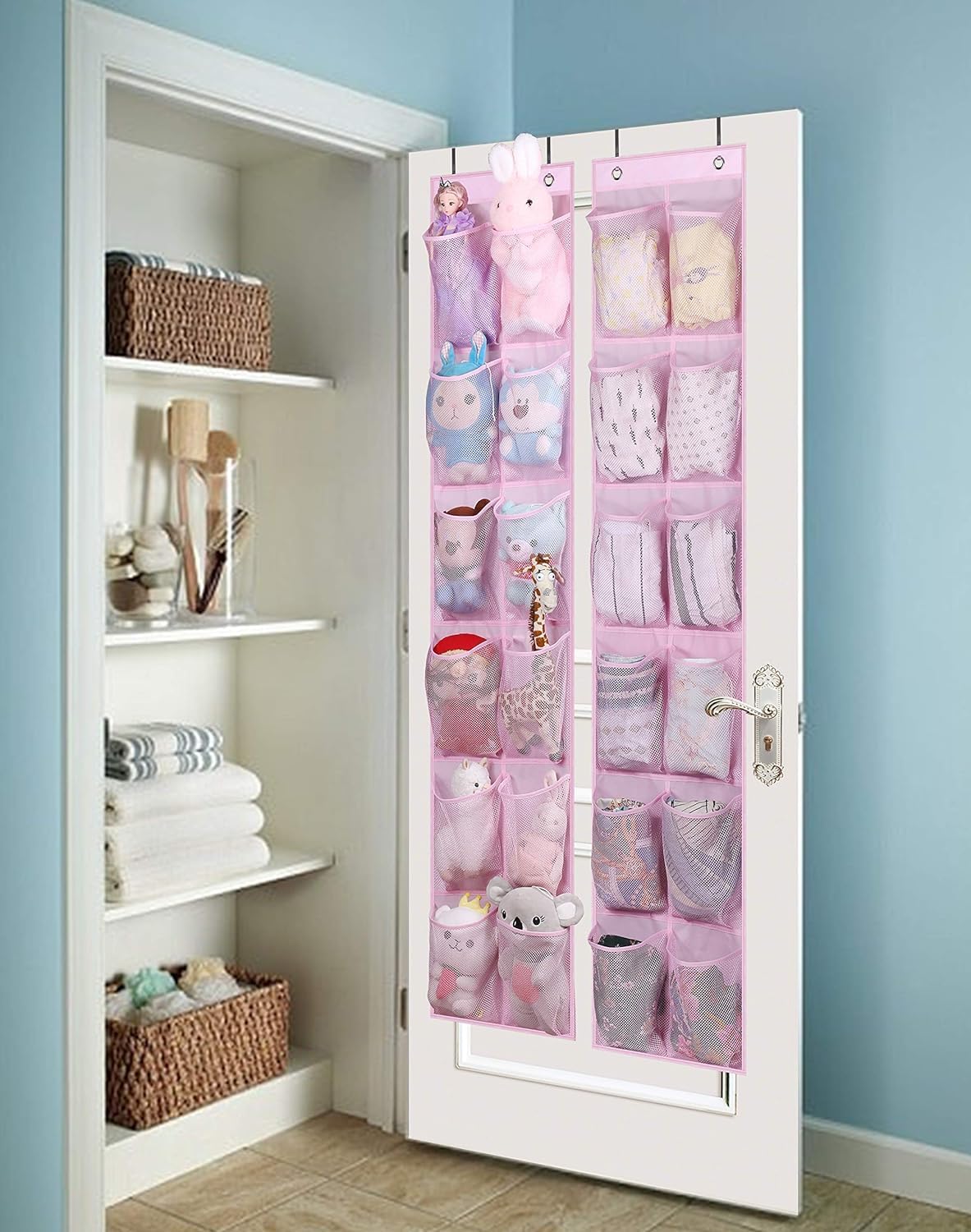 MISSLO Over The Door Shoe Organizer 12 Large Mesh Pockets Hanging Narrow Closet Door, White, 2 Pack