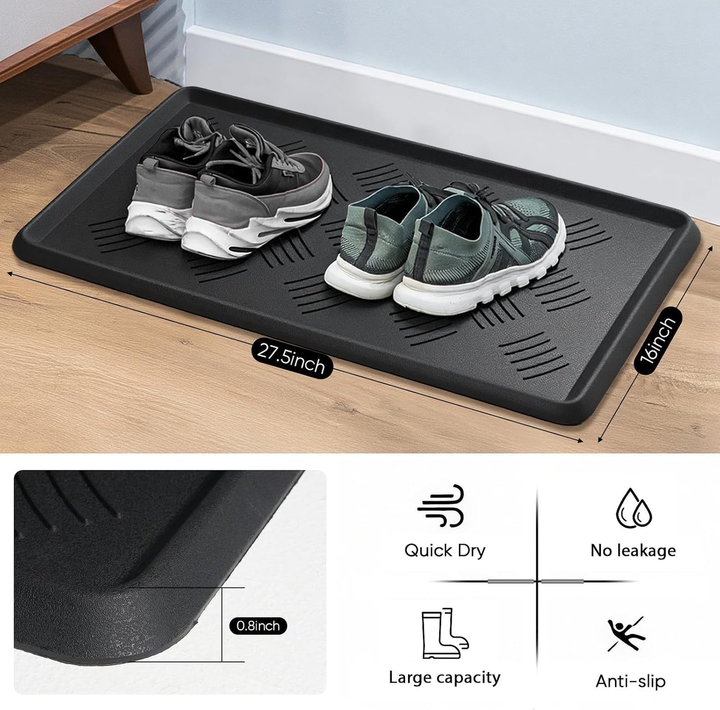 HIYARD Rubber Boot Tray, Shoe Tray for Entryway, Multipurpose Boot Mat, Shoe Mat Indoor and Outdoor, 16x27.5,Black