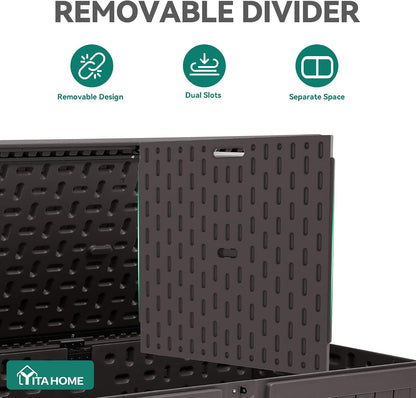 YITAHOME 100 Gallon Large Outdoor Deck Box | Waterproof Resin Storage Box, Lockable Indoor Outdoor Storage Container for Patio Furniture Cushions, Pool Accessories