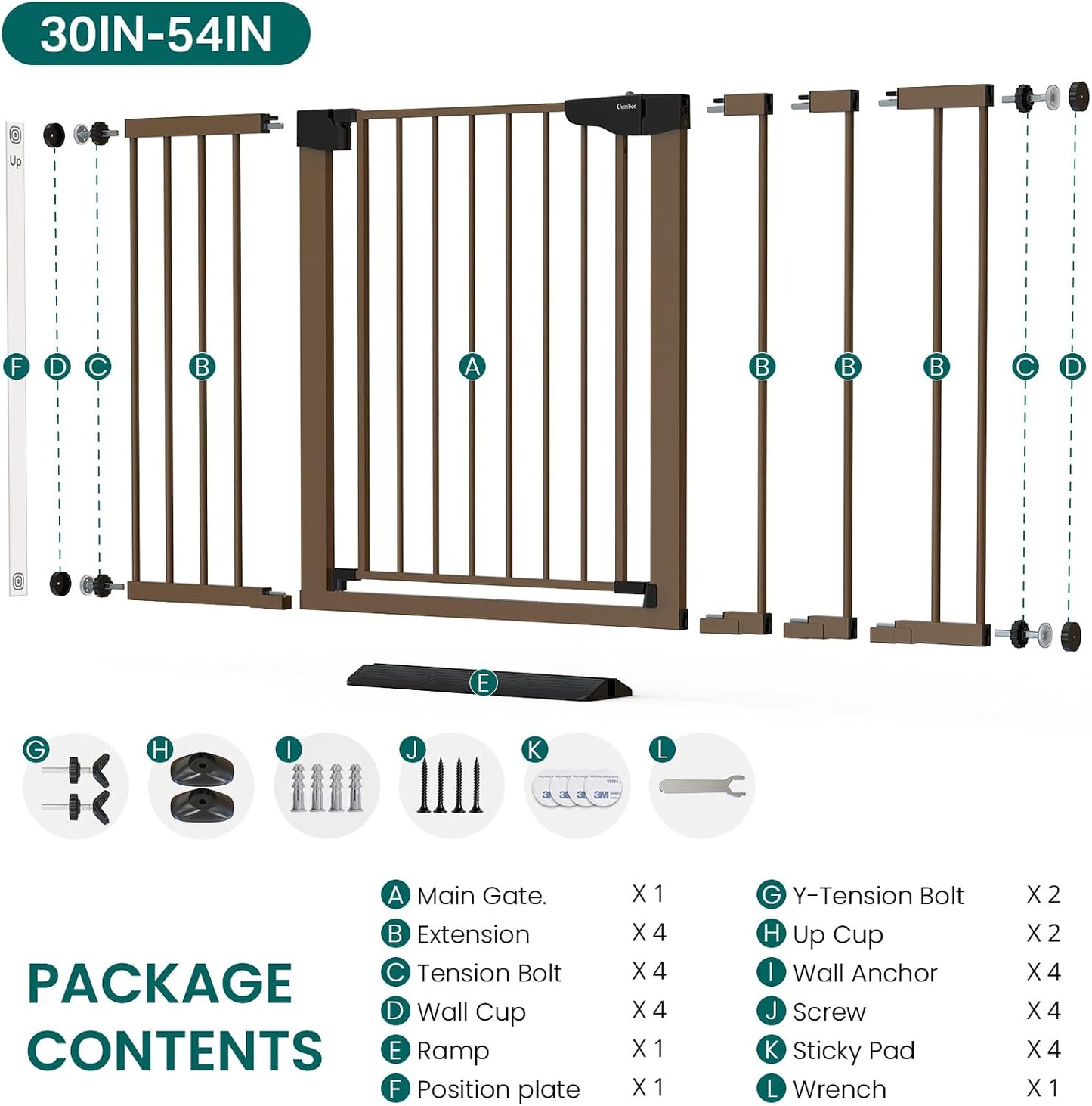 Cumbor 30-46" Baby Gate for Stairs, Mom's Choice Awards Winner-Auto Close Dog Gate for The House, Gifts for Mom, Easy Install Pressure Mounted Pet Gates for Doorways, Black