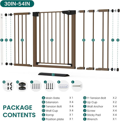 Cumbor 30-46" Baby Gate for Stairs, Mom's Choice Awards Winner-Auto Close Dog Gate for The House, Gifts for Mom, Easy Install Pressure Mounted Pet Gates for Doorways, Black