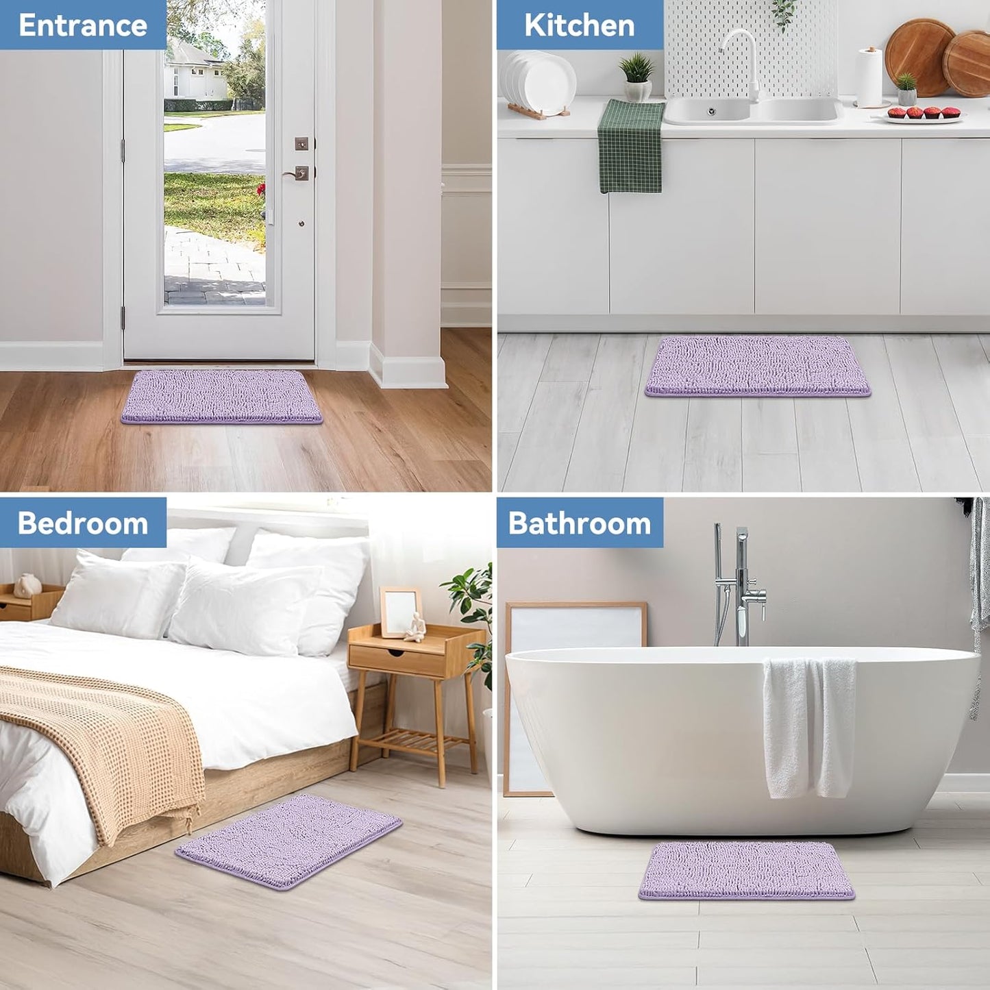 Bcoimo Bathroom Rugs 24x17, Bath Mats for Bathroom Non Slip with Rubber Backing,High Absorbent Microfiber Bath Rugs Quick Drying, Machine Washable, Durable Decor