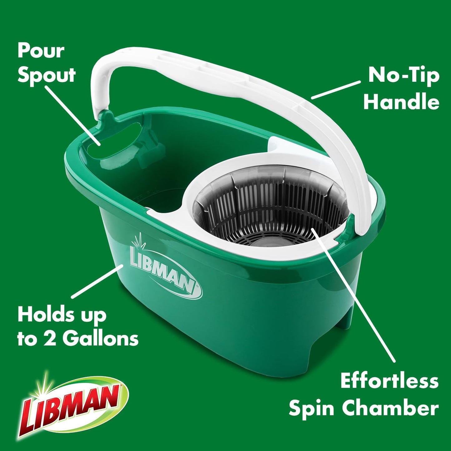 Libman Tornado Spin Mop System and 1 Refill, Mop and Bucket with Wringer Set for Hardwood Floor Cleaning, 2 Total Heads Included