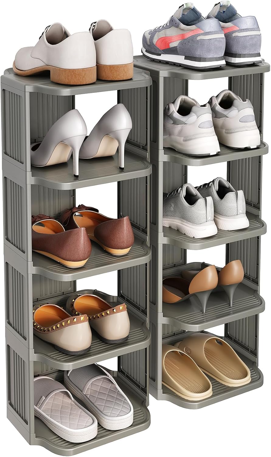Kitstorack 8-Tier Vertical Plastic Shoe Rack, Freestanding Stackable Storage Organizer for Small Closets and Tight Spaces