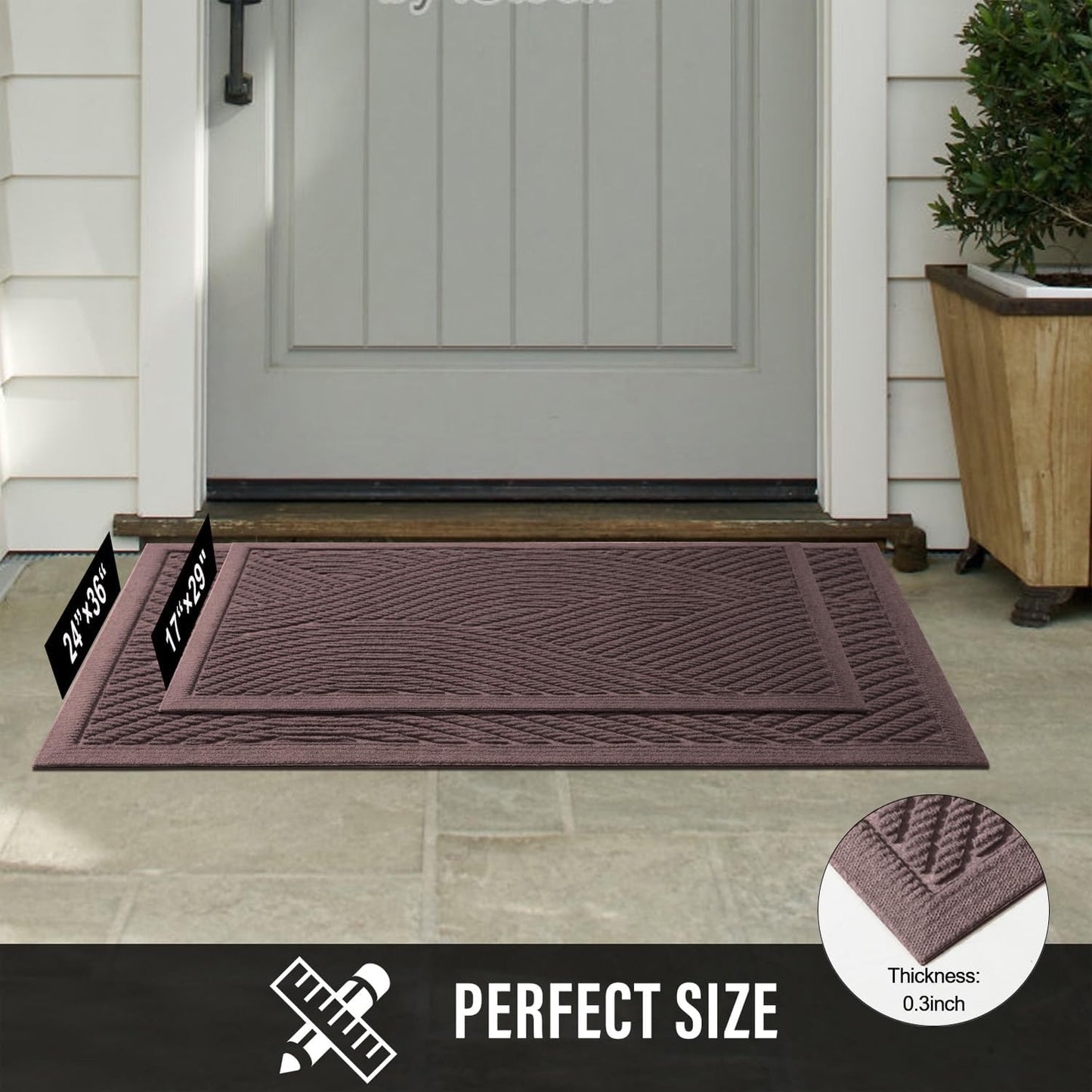 HIYARD Sturdy Front Door Mat, Absorbent Muddy Dirt Resist Welcome Door Mats Outdoor Indoor, Stain and Fade Resistant, Non-Slip Backing Entry Mat Low Profile Doormat for Entryway, 29×17, Beige