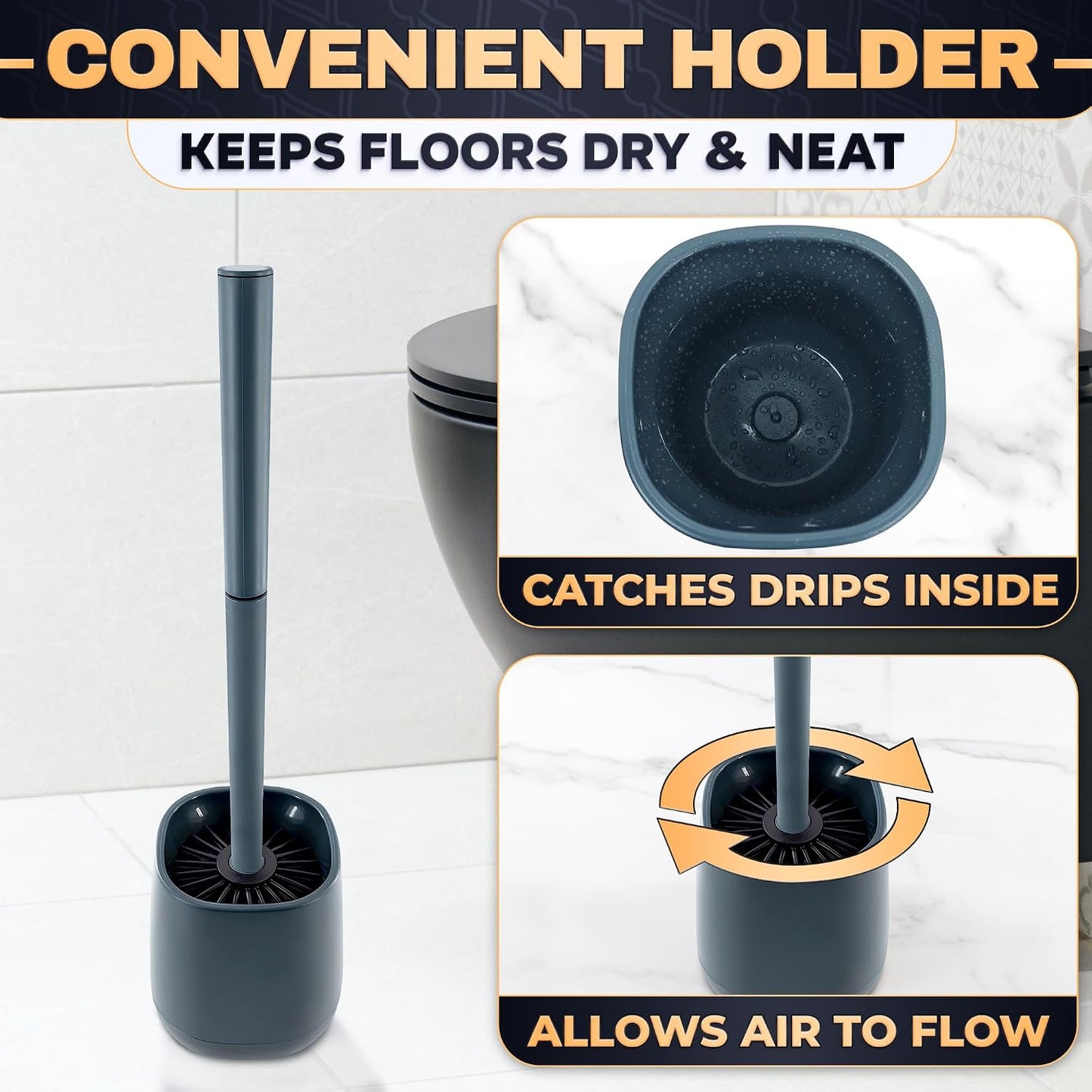 Silicone Toilet Brush and Holder Set - Cream RV Toilet Brush with Holder, Flexible Head, Soft Bristles, Detachable Handle and Freestanding Base, Compact Bathroom Cleaning Tool with Minimalistic Design