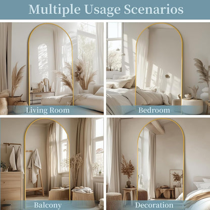 Full Length Mirror with Stand, 71"x28" Arched Full Body Large Stand Up Aluminum Frame Floor Standing Mirror, Freestanding Hanging Leaning Mounted for Bedroom Living Room Entryway Gold