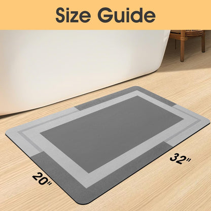 ACCUMTEK Non Slip Bath Mat, Thin Bathroom Rugs Fit Under Door, Quick Dry Bath Mats, Machine Washable Bath Rugs for Bathroom, Bathtub & Kitchen, Grey/Bordered/24 x17