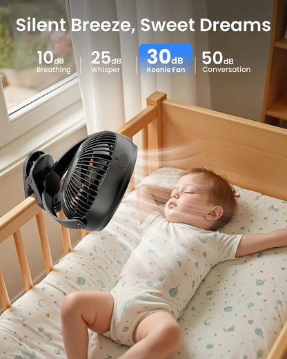 Koonie 8" Clip on Fan, 10000mAh Rechargeable Battery, Strong Airflow | 4 Speeds, Sturdy Clamp, Ideal Portable USB Desk Fan for Office, Golf Cart, Camping, Travel, Tent, Outdoor, Treadmill & Gym
