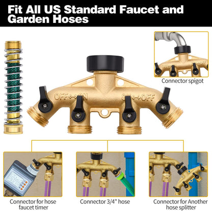 4 Way Hose Splitter with 4pcs Garden Hose Extension Adapter | for Garden